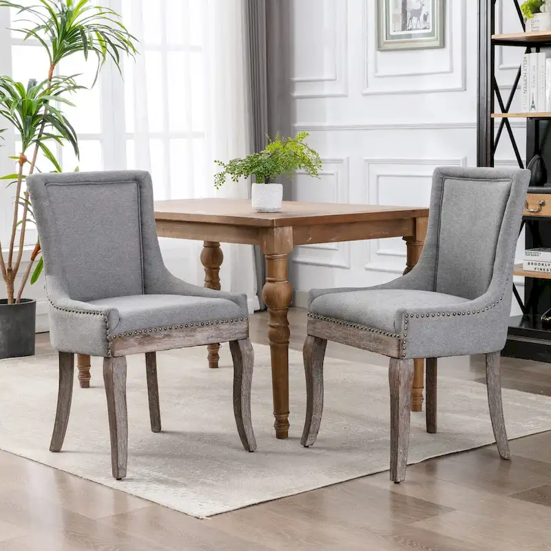 Ultra Side Dining Chair with Thickened Fabric and Bronze Nail Head, Set of 2