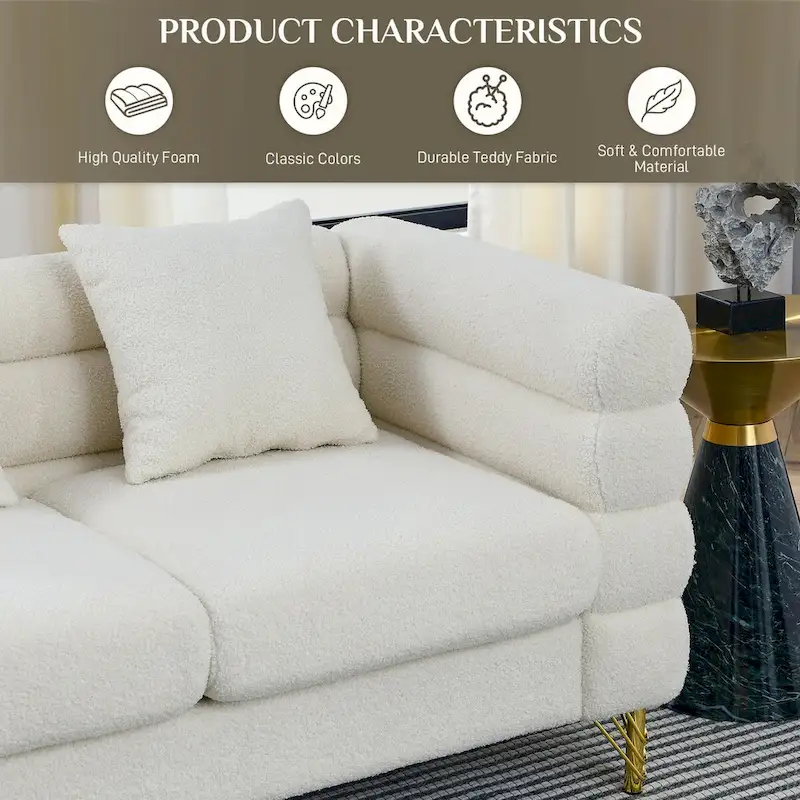 Ouyessir Teddy Fabric Modern Sectional Sofa Sets L-Shape/2/3/4 Seater Sofa Couch with Pillows