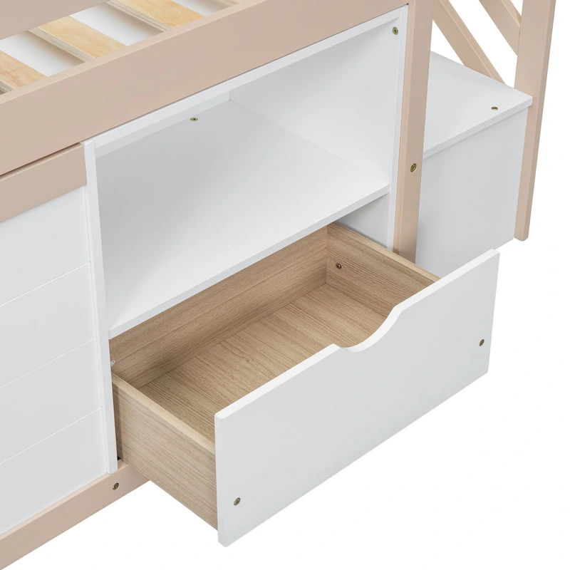 Solid Wood Low Loft Bed With Drawer and Stair,Twin Szie