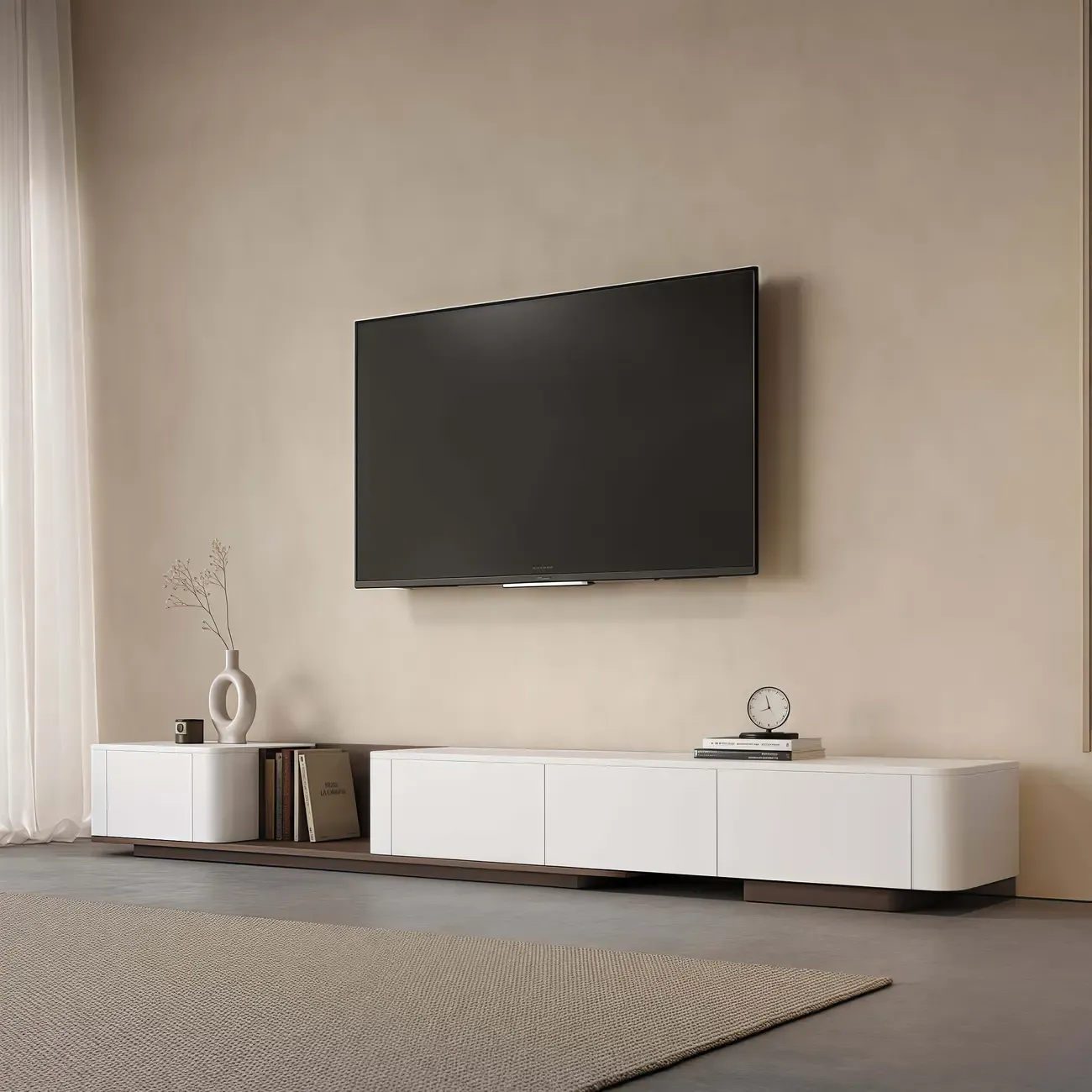 Extendable Modern Wooden White TV cabinet with Drawers