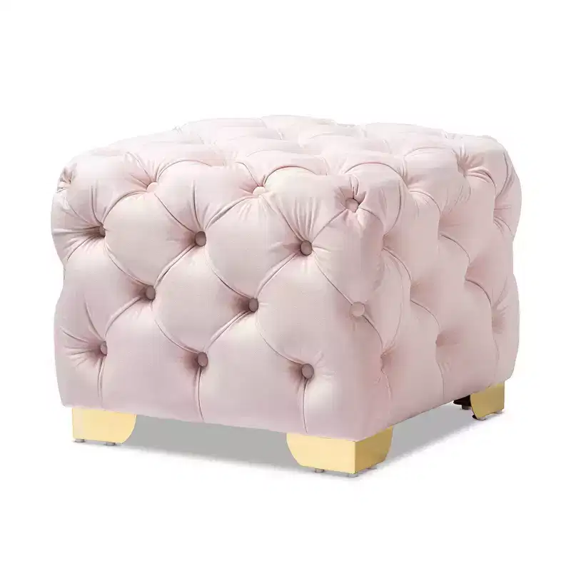 Baxton Studio Avara Velvet Finished Button Tufted Ottoman Pink