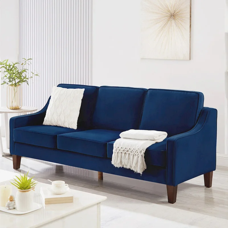 Modern Upholstered Sofa with Removable Cushions and Scooped Arms
