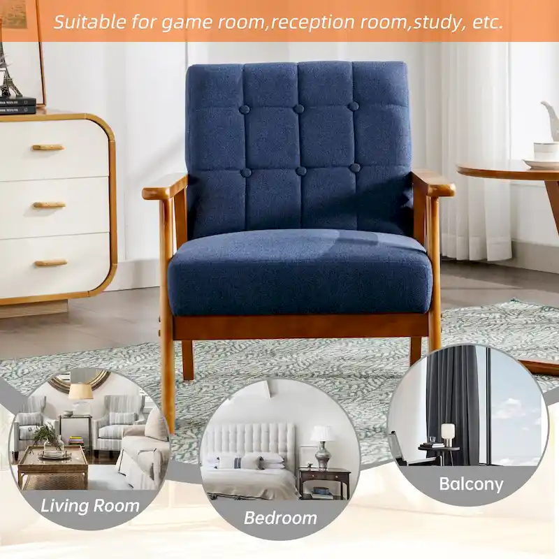 Linen/PU Upholstered Tufted Living Room/Bedroom Accent Chair With Wood Legs