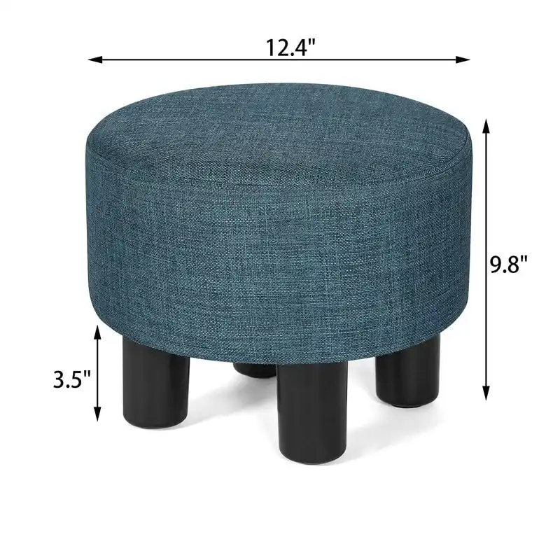 Adeco Round Ottoman Fabric Footrest Modern Padded Chair Footstool