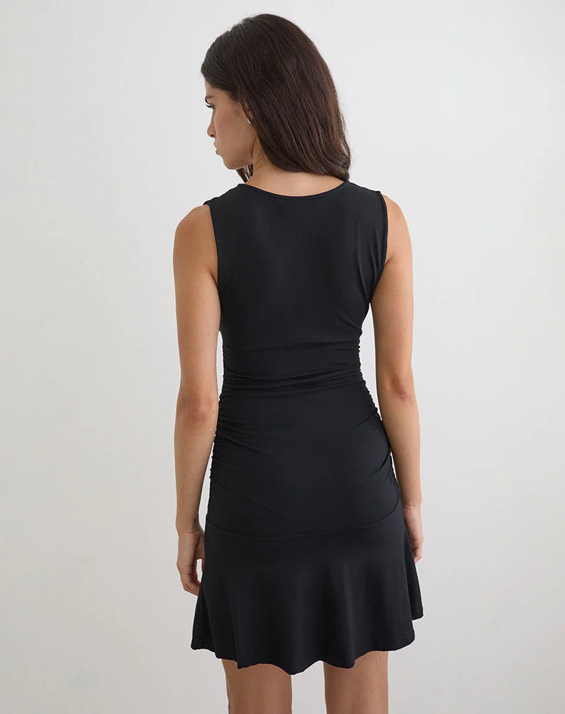 Luscian Plunge Mini Dress in Black