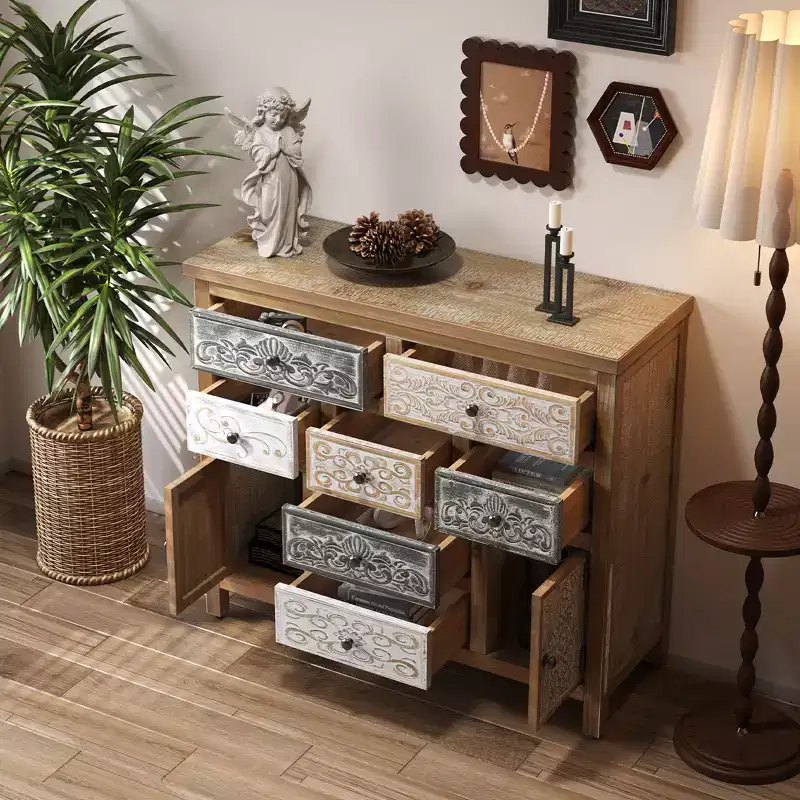 GDFStudio Lira 39.37'' Vintage Wooden Accent Chest with 7 Drawers and 2 Doors