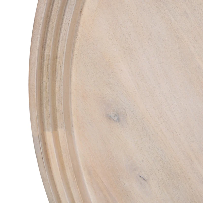 Urban Chic Coffee Table 30 Inch Round Tray Top, Handcrafted Washed White Mango Wood