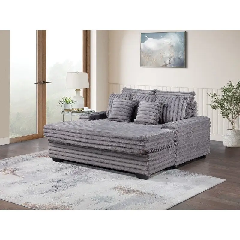 Symphony 67 W Corduroy Oversized Sofa Chaise Lounge Chair with Cupholders and USB Charging Port
