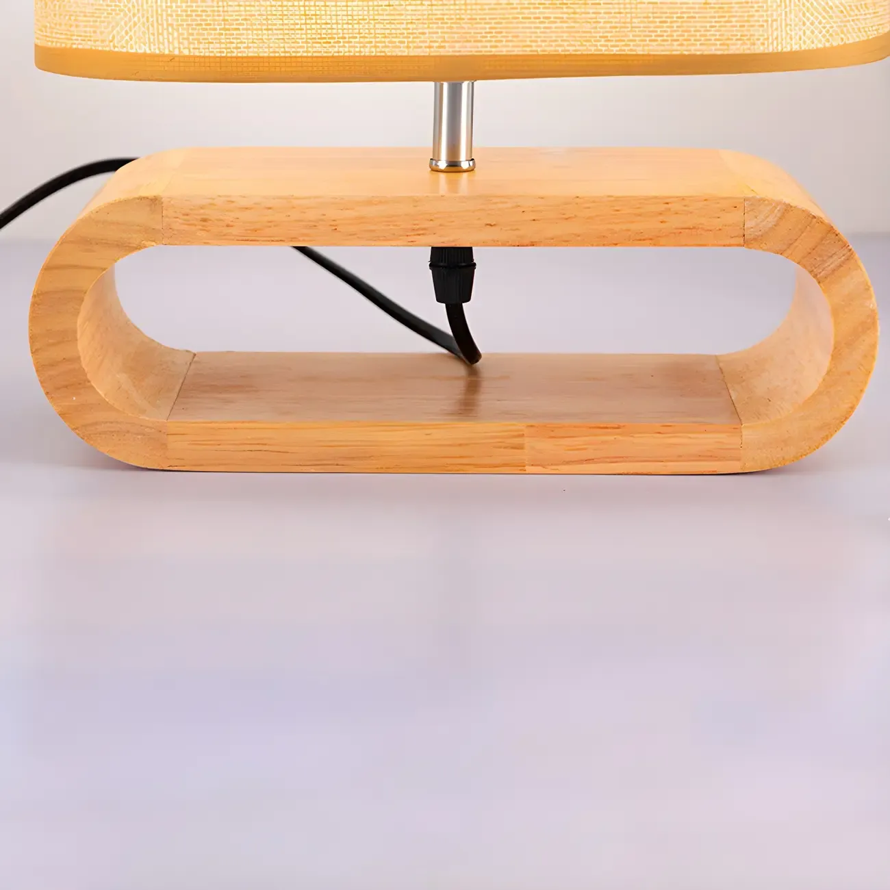 Bedside Wood LED Plug In Table Lamp in Fabric Shade