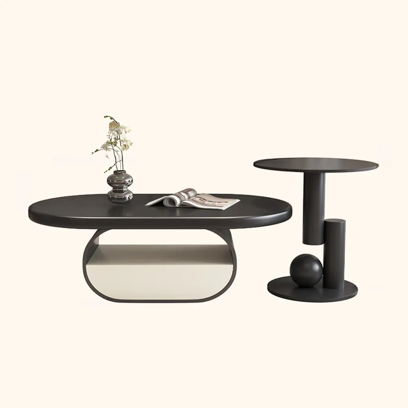 Modern Art Deco Black Wood Pedestal Coffee Table