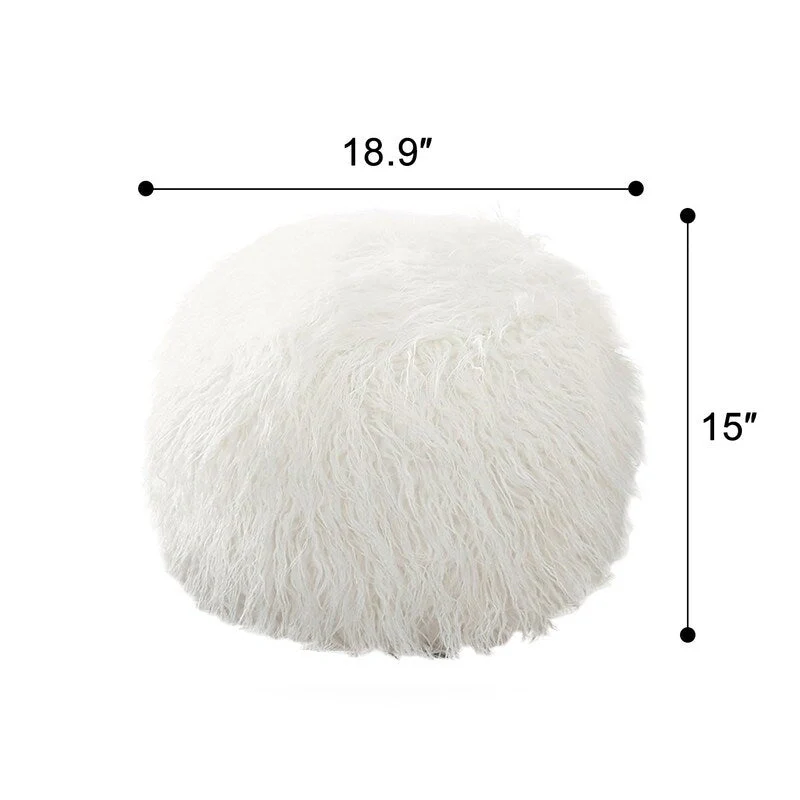 Adeco Unstuffed Ottoman Round Pouf Cushion Covers Faux Fur Foot Stool