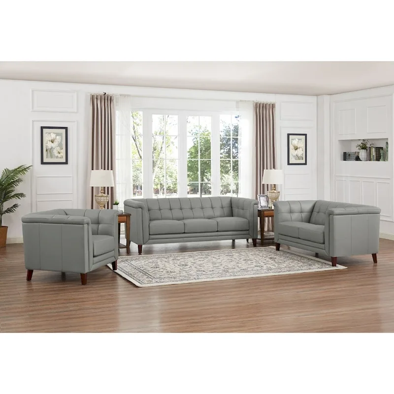 Hydeline Arvo Top Grain Leather Sofa Loveseat and Chair Set with Feather, Memory Foam and Springs