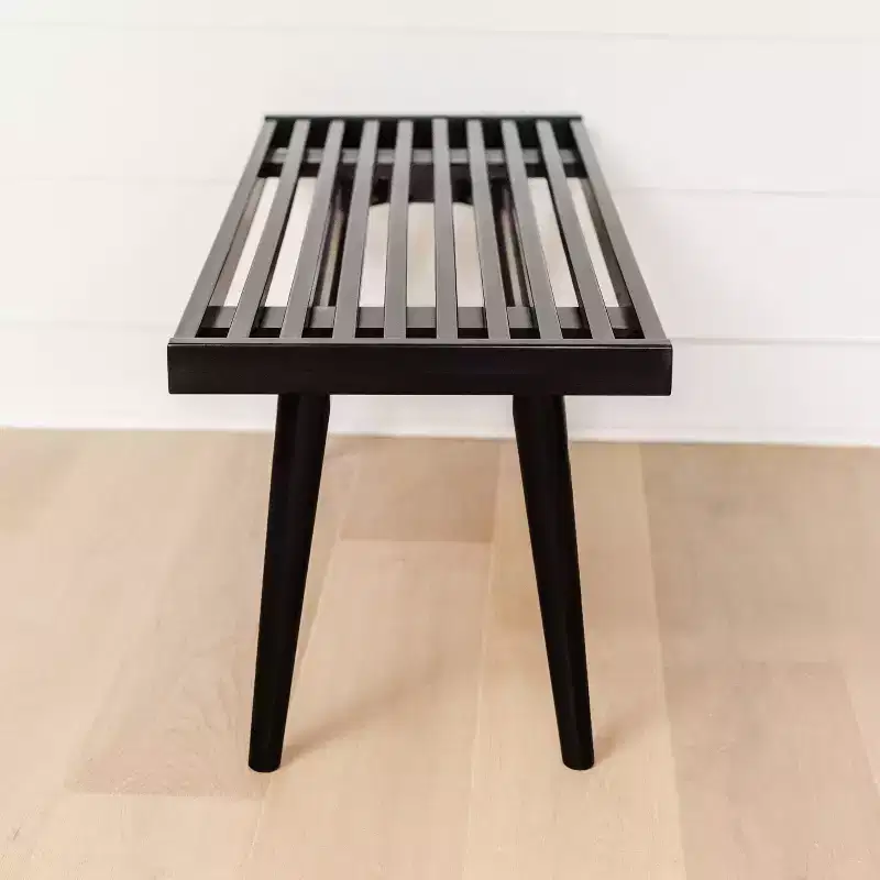 Mid-Century Solid Wood Bench – Black/Clay/Natural/Pecan/Teal/Walnut/White/Yellow – Seats 1