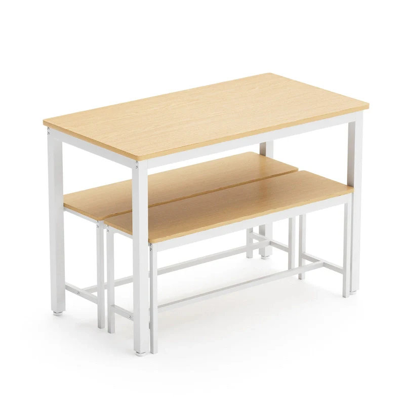 Industrial Rectangle Dining Table Set with 2 Benches Breakfast Nook Dining Table Set Kitchen Dining Table Set Metal Legs