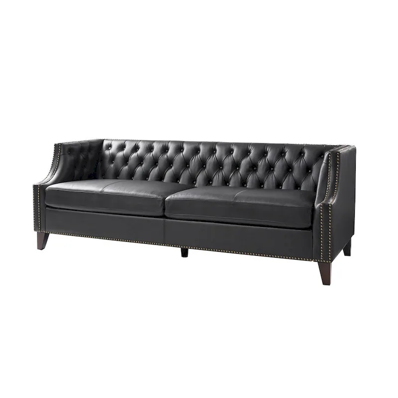 Eugne Transitional Genuine Leather Tufted Design Sofa with Solid Wood Legs by HULALA HOME