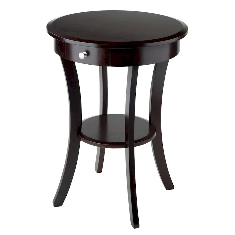 Sasha Round Accent Table, Cappuccino - 20W x 20D x 27H.
