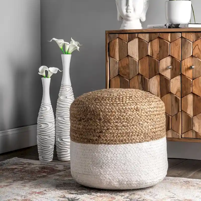 Nuloom Janus Braided Jute Ottoman Pouf