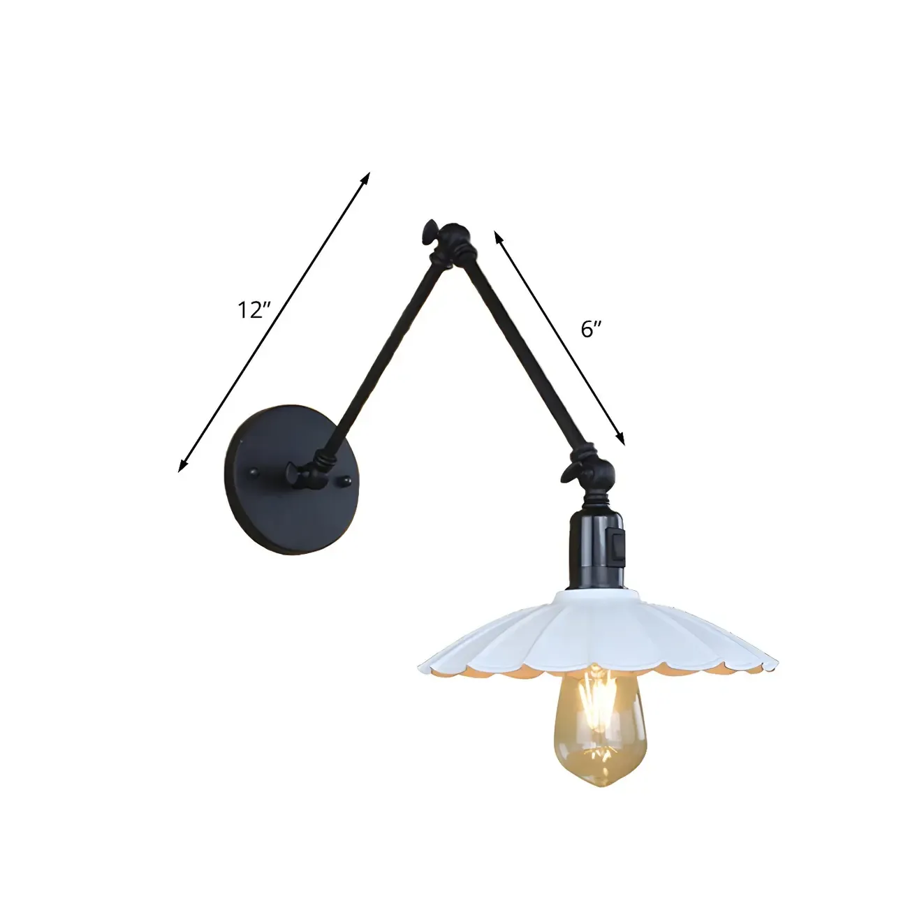 Metal Black Swing Arm Wall Light with Scalloped Shade