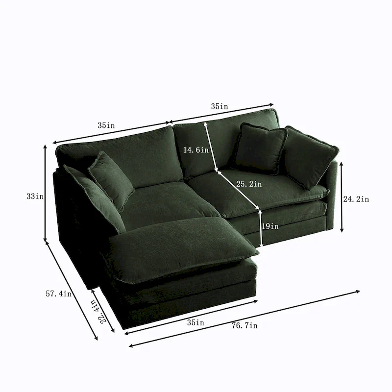 3-Piece Modular Chenille Upholstered L-Shaped Sectional Sofa with Ottoman
