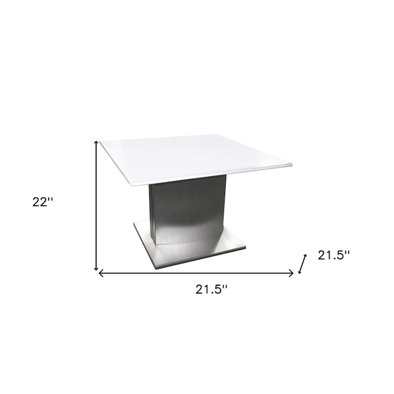 HomeRoots 22 White And Silver Marble And Metal Square Pedestal End Table - 21.5' X '22' X '21.5