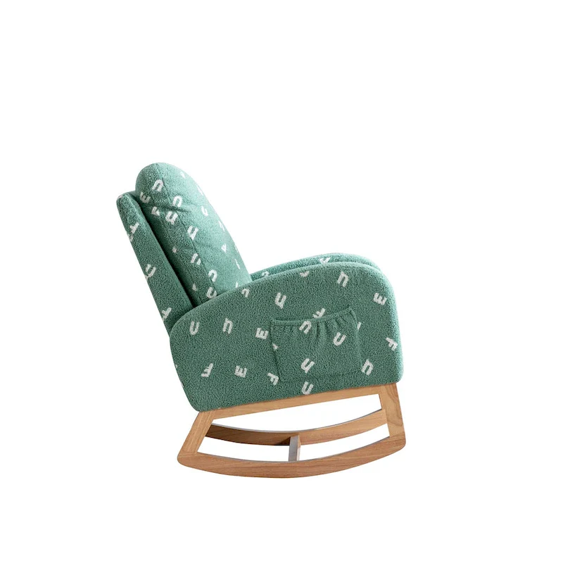 Green 26.8 Upholstered High Back Rocking Chair with Side Pocket