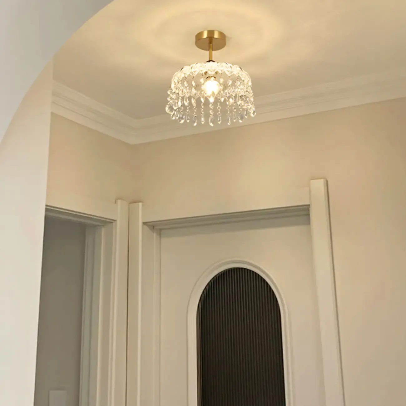 Mini 1 Light Gold Crystal Chandelier Semi Flush Ceiling Light