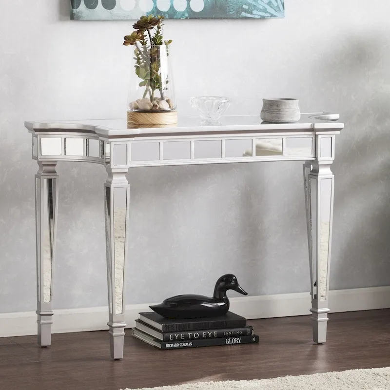 Mirrored Console Table – Silver, Glass Top, Glam Style, Single