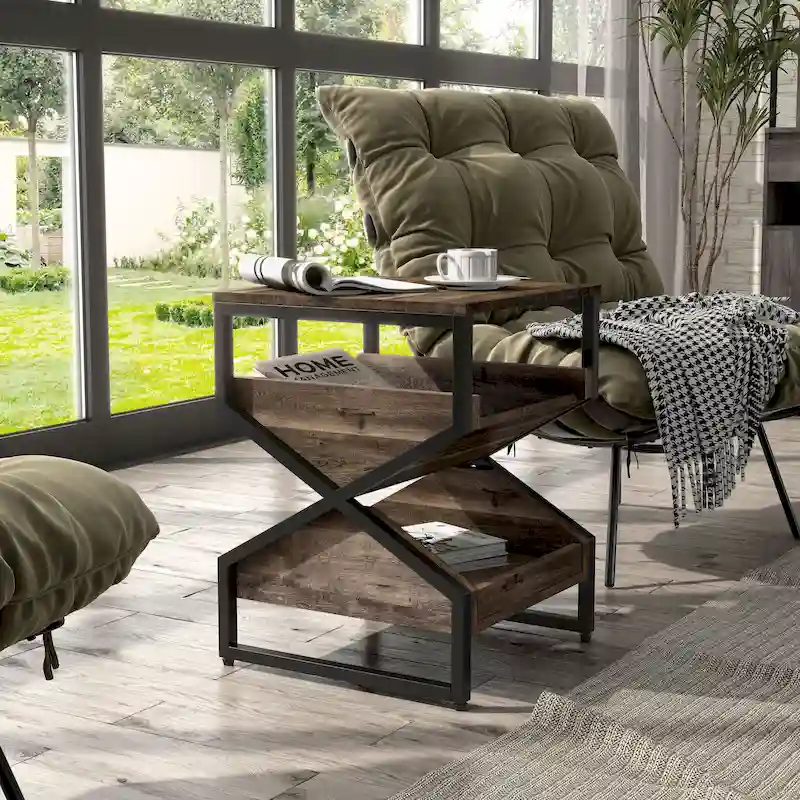 DH BASIC Industrial 17-inch Metal 1-Open Shelf End Table by Denhour