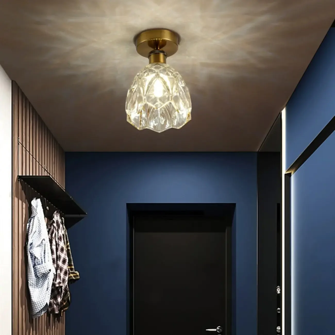 Black Conical Clear Glass Modern Semi Flush Ceiling Light