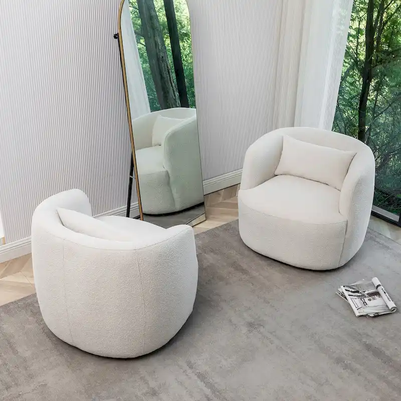 KINWELL 34 Wide Boucle Fabric Upholstered Swivel Armchair (Set of 2)