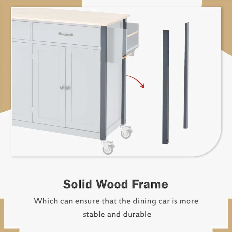 Kitchen Island Cart with Solid Wood Top and Locking Wheels