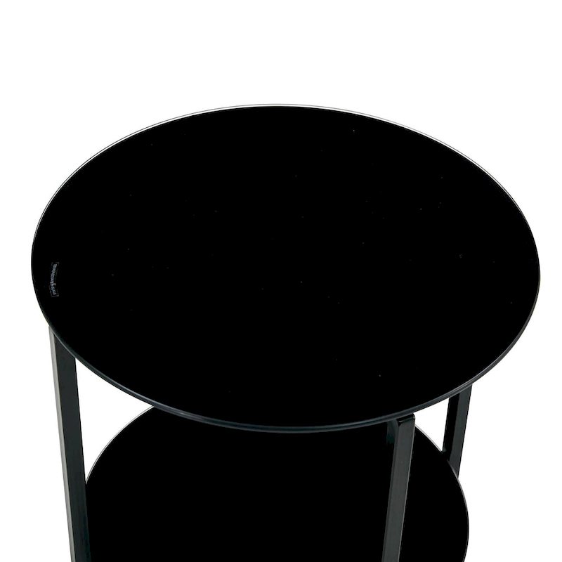 2-layer Round Tempered Glass End Table/Coffee Table with Iron Frame