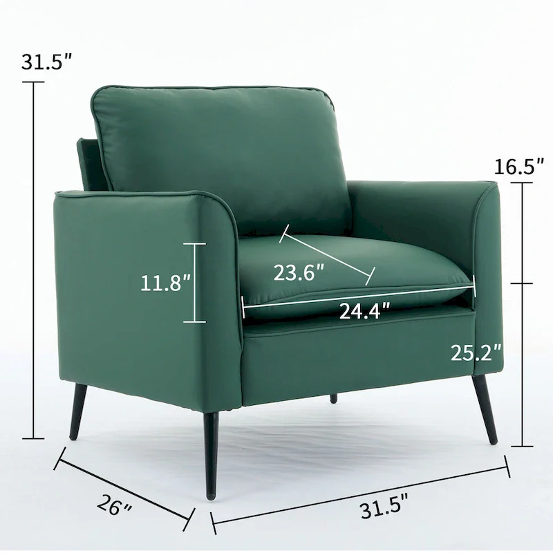 Green Upholstered Accent Chair with Cushions and Pillows