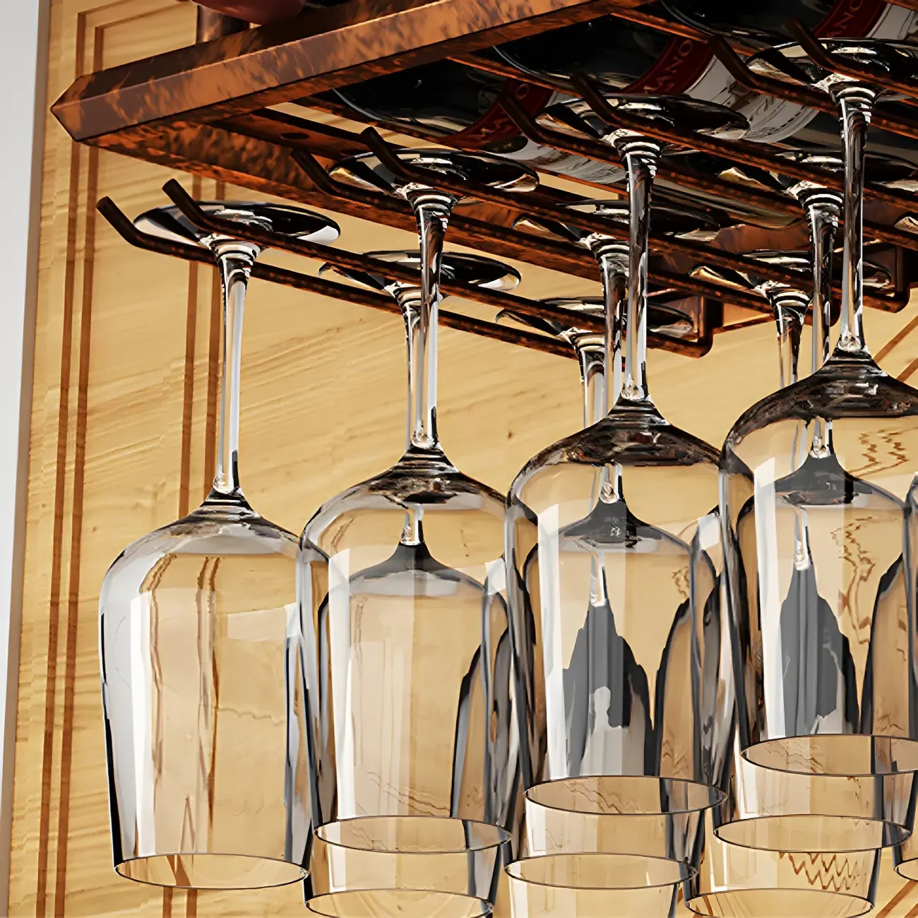Industrial Metal Hanging Wine Rack with Glass Holder
