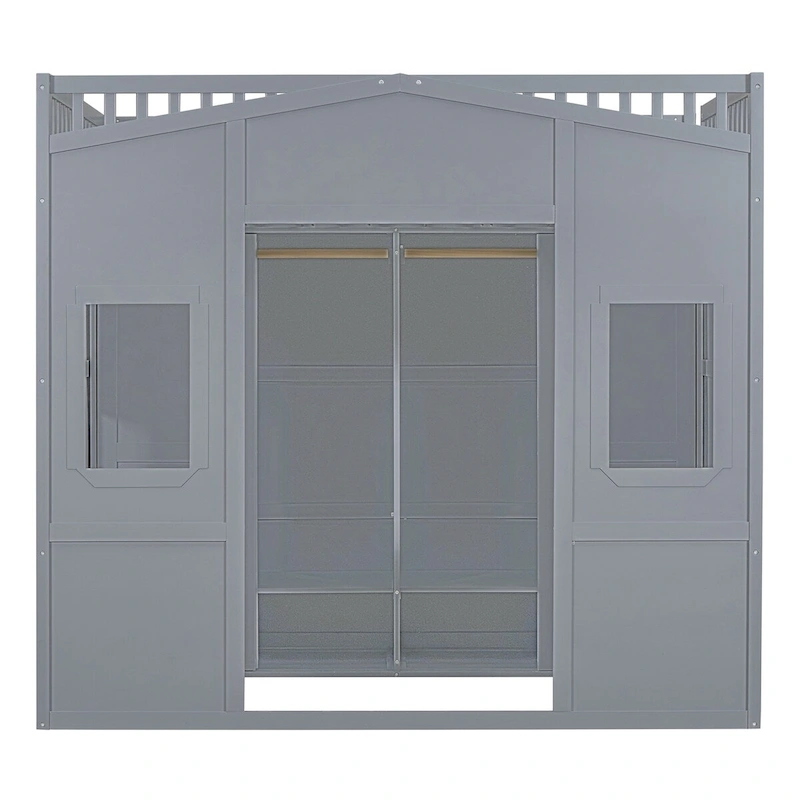 Full Size House Loft Bed With Ladder and Wardrobe