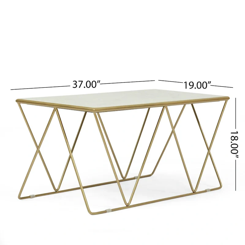 Sardis Modern Glam Handcrafted Marble Top Coffee Table by Christopher Knight Home - 37.00 L x 19.00 W x 18.00 H
