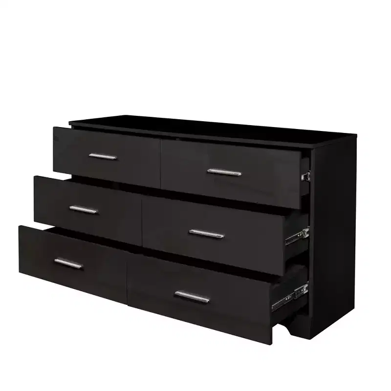 Karl Home 6-Drawer Black Particle Board 47.24in. W Chest of Drawer