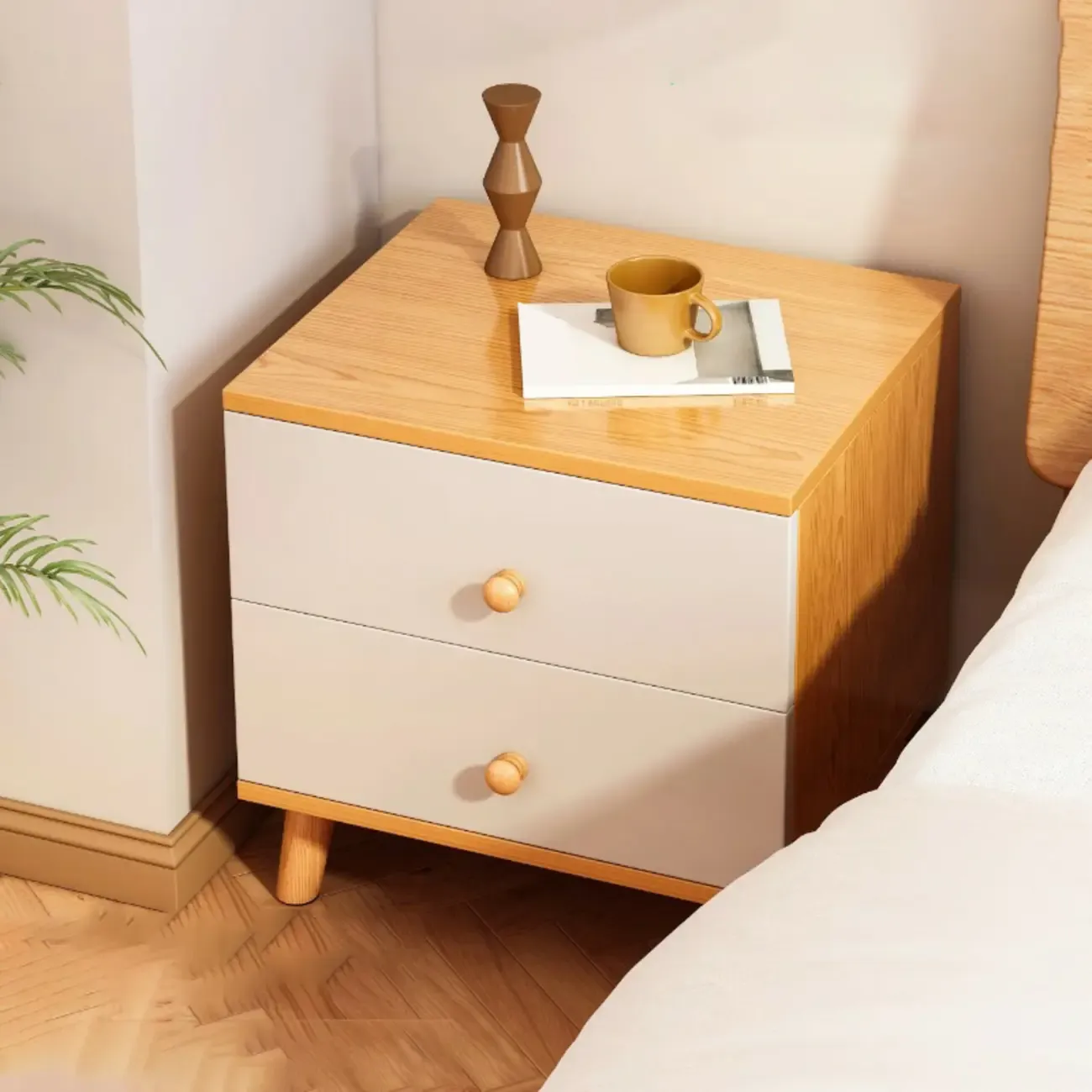 Modern Wooden Bedside Table with Dual Drawers