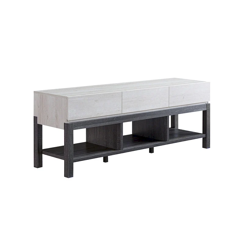 Modern Two-Tone TV Stand with Drawers and Open Shelves