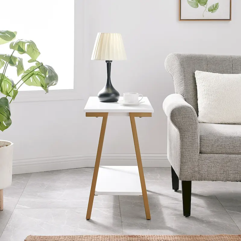 Leick Home Empiria Narrow Side Table with Shelf and Metal Frame