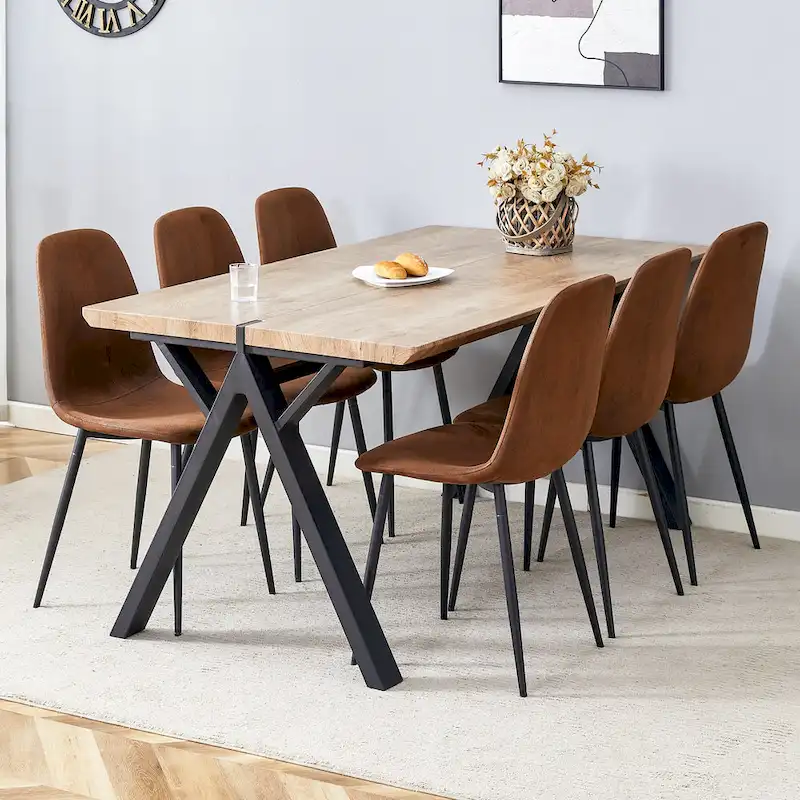 Modern Dining Set with Rectangular Black A-Frame Table & Round Backrest Chairs