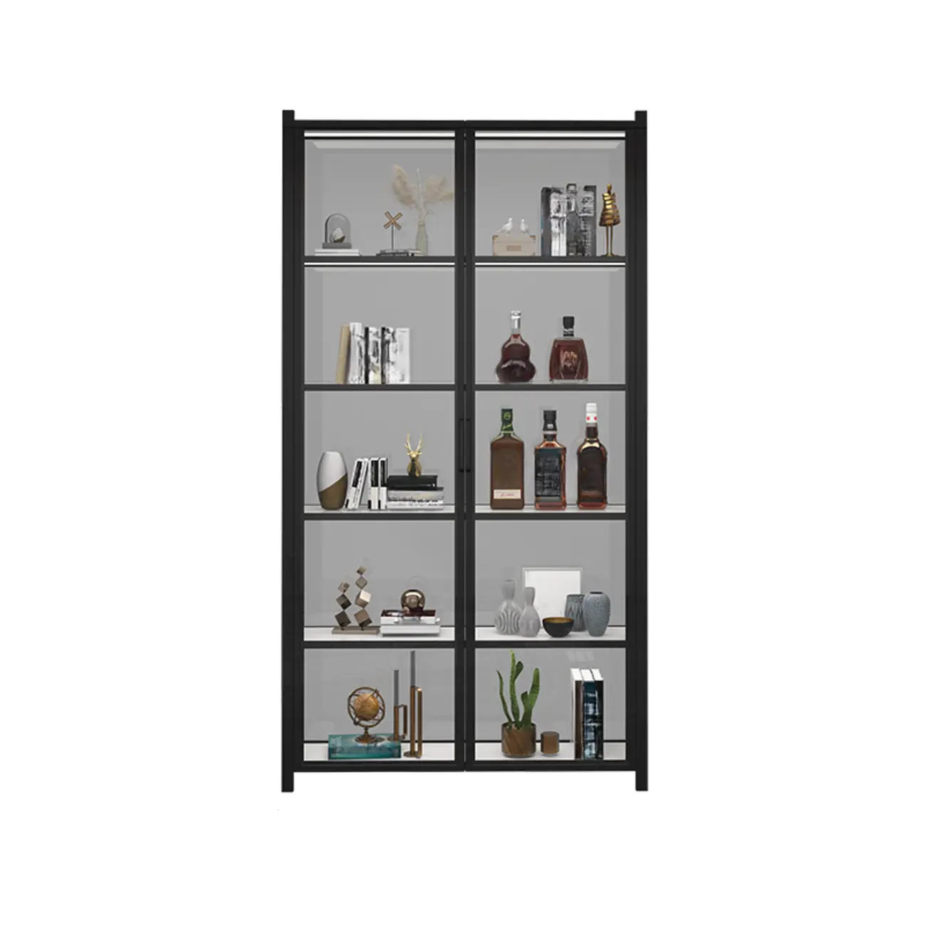 Freestanding Gold Glass Display Cabinet with LED Lights