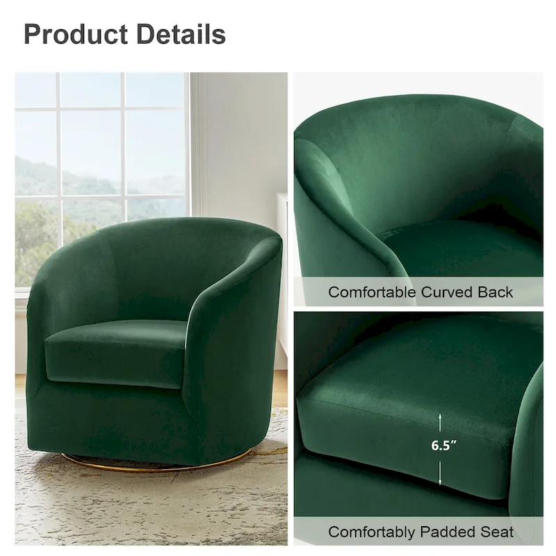 Modern Velvet Curved Swivel Accent Barrel Chair with Metal Base
