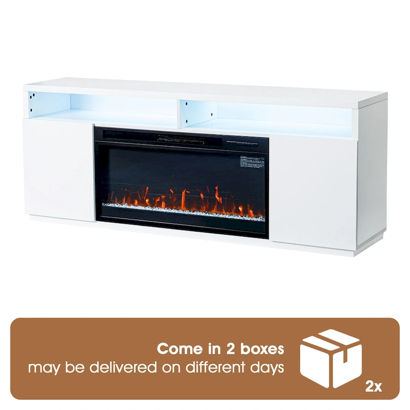 68 Modern RGB LED White TV Stands Console with 36 Fireplace