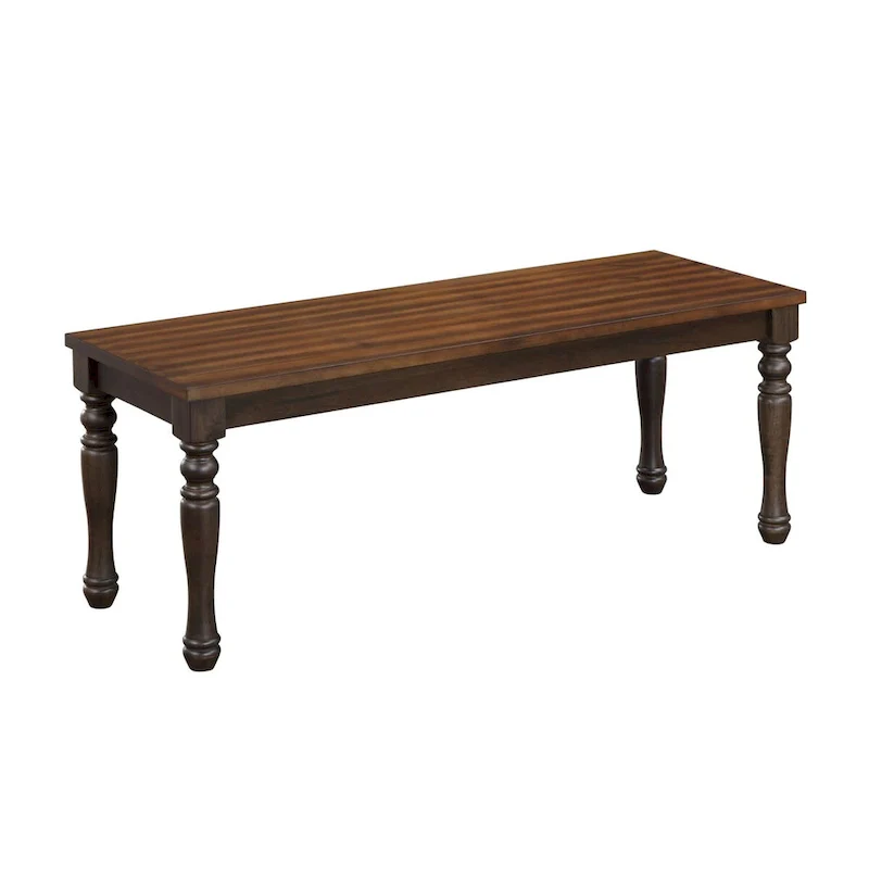 May 48 Inch Two Tone Dining Bench, Turned Legs, Rich Brown Wood Finish