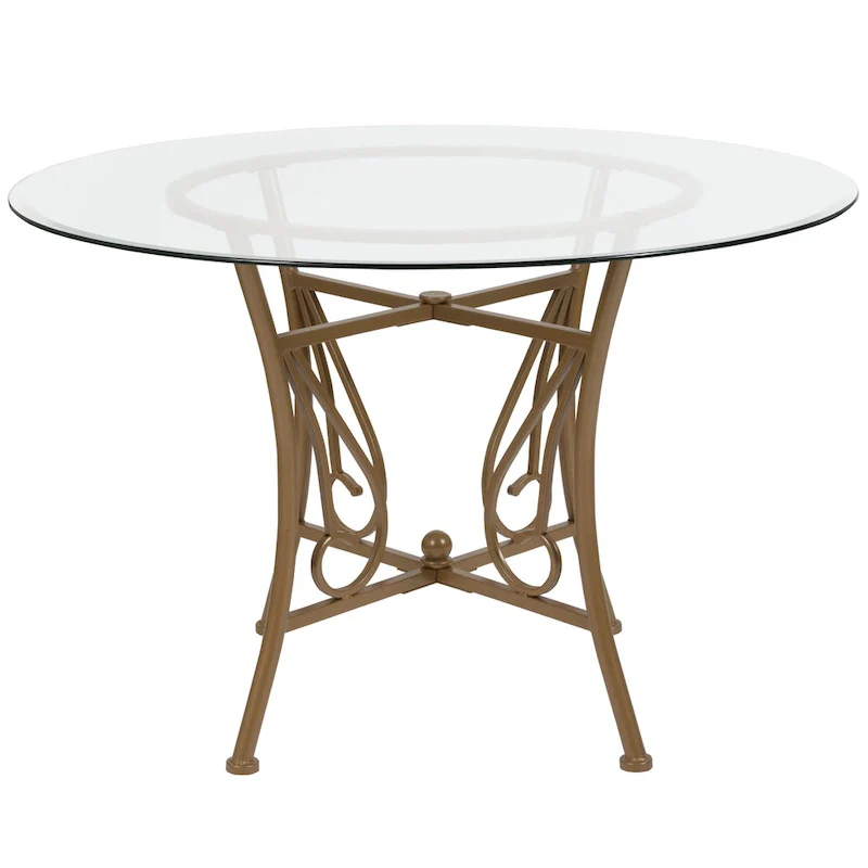 45 Round Glass Dining Table with Curl Accent Matte Metal Frame - 45W x 45D x 29H - 45W x 45D x 29H