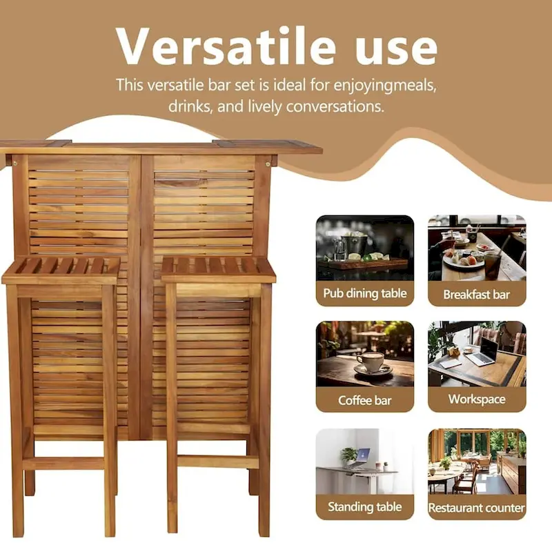 vidaXL 3 Pieces Bar Set, 41.3x20x43.3 Inches Solid Acacia Wood