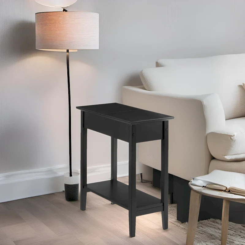 Narrow Flip-Top End Table with Drawer & Shelf, Gray/Black/Espresso/Cream/White/Cherry