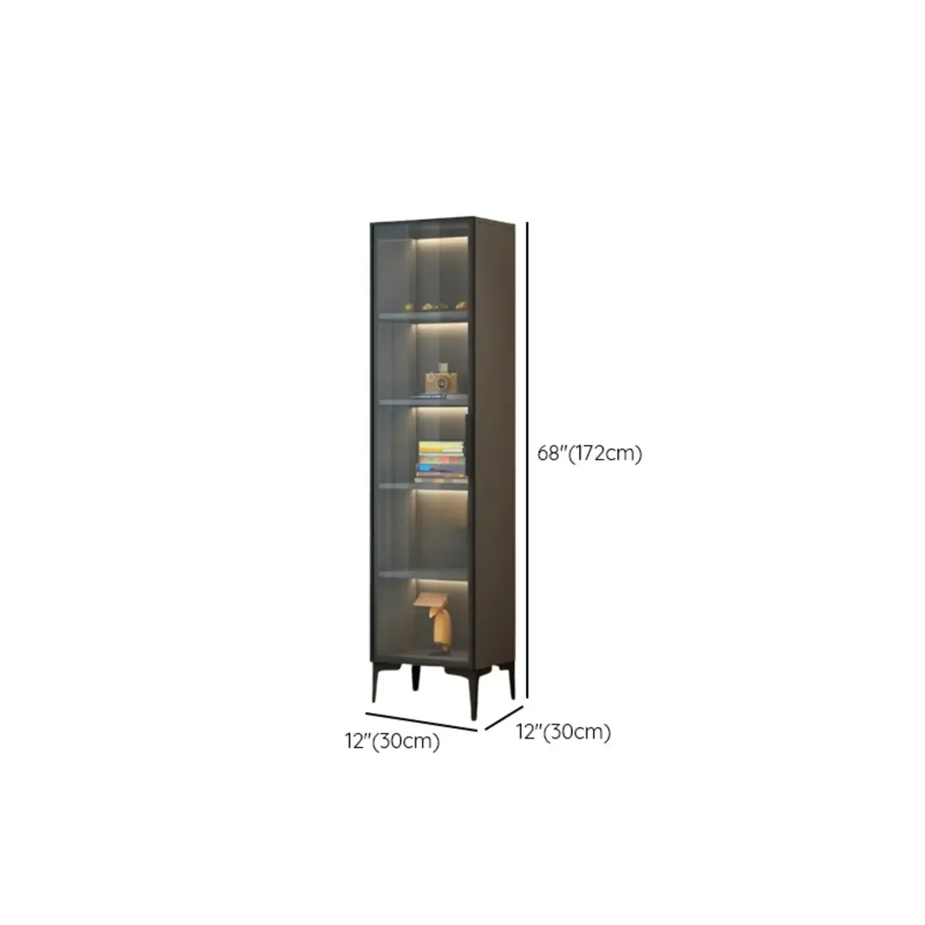 Modern Black Wood Clear Glass Lighting Display Cabinet