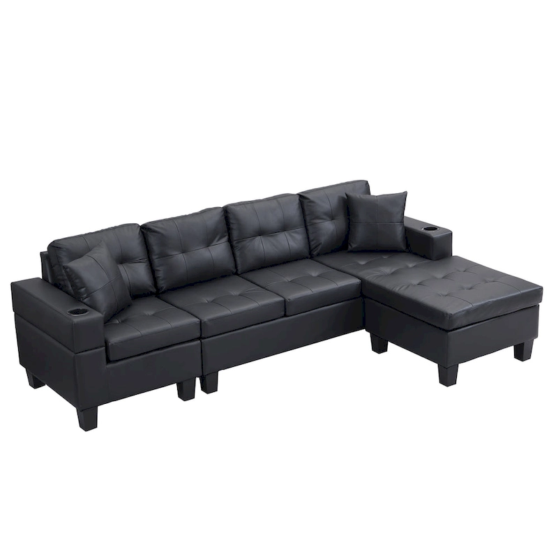 Modern Sectional Sofa Set with Cup Holders and Plush Cushions